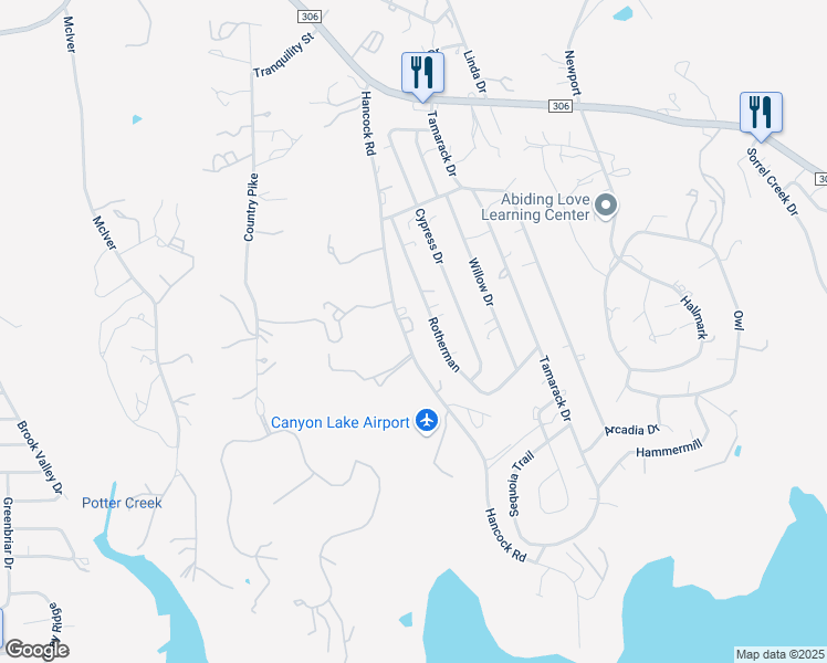 map of restaurants, bars, coffee shops, grocery stores, and more near 705 Hancock Road in Canyon Lake