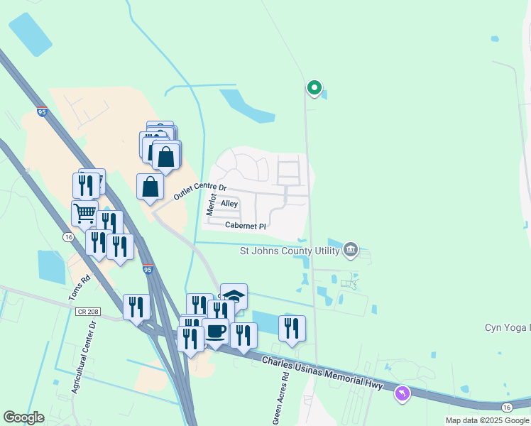 map of restaurants, bars, coffee shops, grocery stores, and more near 650 CABERNET Place in St. Augustine
