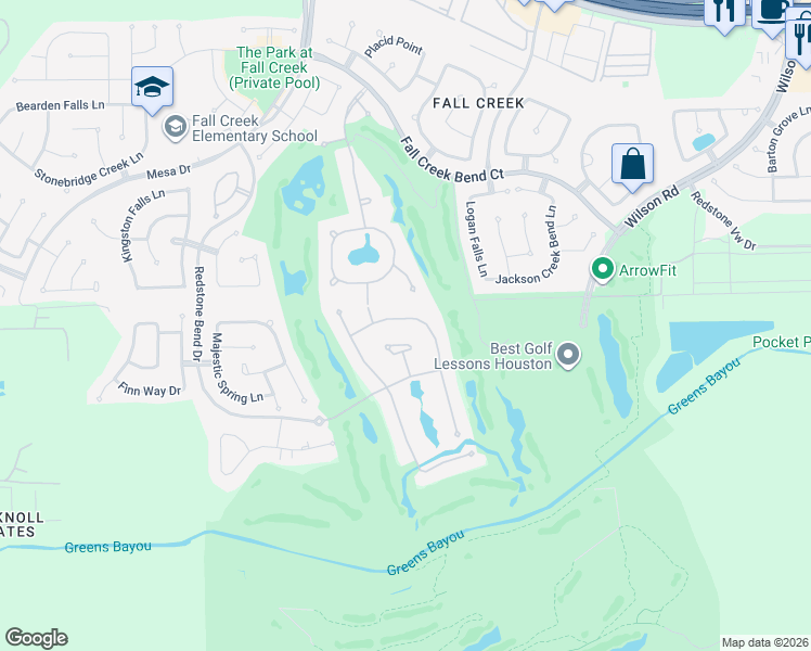 map of restaurants, bars, coffee shops, grocery stores, and more near 13930 McDannald Park Lane in Humble