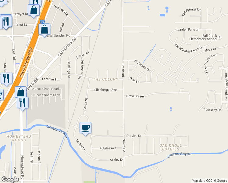 map of restaurants, bars, coffee shops, grocery stores, and more near 6710 Ellenberger Avenue in Humble