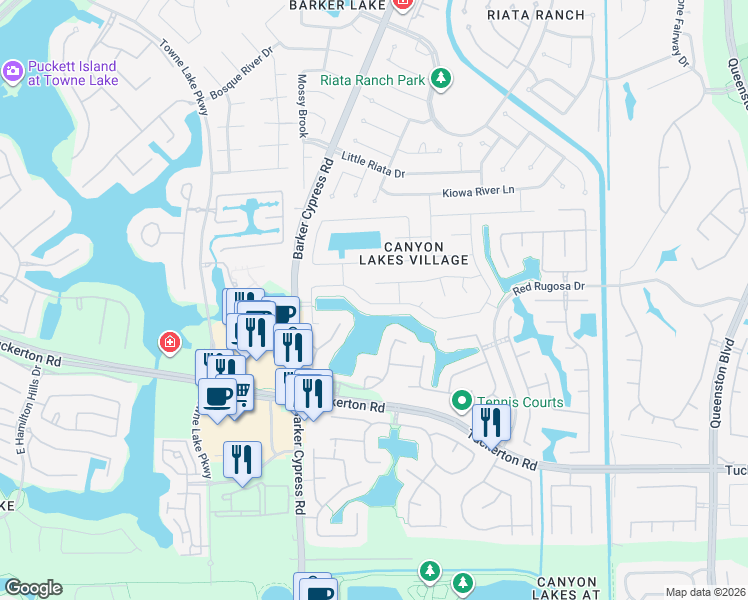 map of restaurants, bars, coffee shops, grocery stores, and more near 17515 South Summit Canyon Drive in Houston