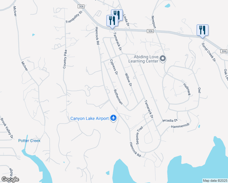 map of restaurants, bars, coffee shops, grocery stores, and more near 1272 Rotherman in Canyon Lake