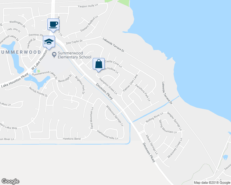 map of restaurants, bars, coffee shops, grocery stores, and more near 14518 Hampton Green Lane in Houston