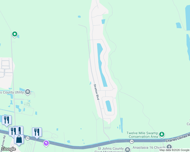 map of restaurants, bars, coffee shops, grocery stores, and more near 2951 Stratton Boulevard in St. Augustine