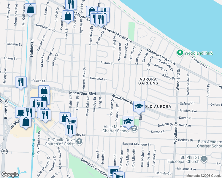 map of restaurants, bars, coffee shops, grocery stores, and more near in New Orleans
