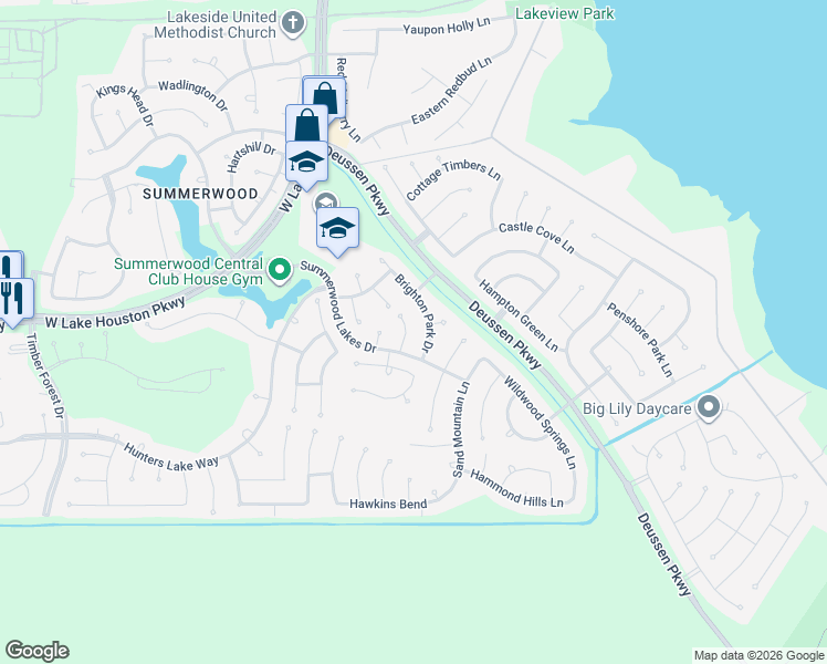 map of restaurants, bars, coffee shops, grocery stores, and more near 13606 Brighton Park Drive in Houston