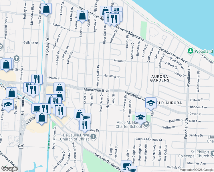map of restaurants, bars, coffee shops, grocery stores, and more near in New Orleans
