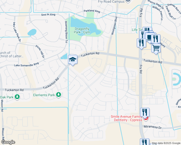 map of restaurants, bars, coffee shops, grocery stores, and more near Unnamed Road in Cypress
