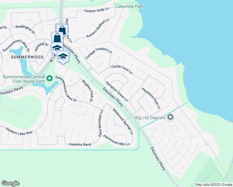 map of restaurants, bars, coffee shops, grocery stores, and more near 14623 Hampton Green Lane in Houston