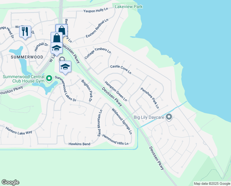 map of restaurants, bars, coffee shops, grocery stores, and more near 14623 Hampton Green Lane in Houston