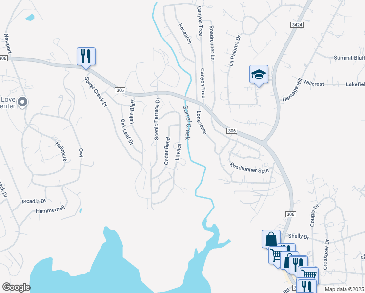 map of restaurants, bars, coffee shops, grocery stores, and more near 1243 Lavaca in Canyon Lake