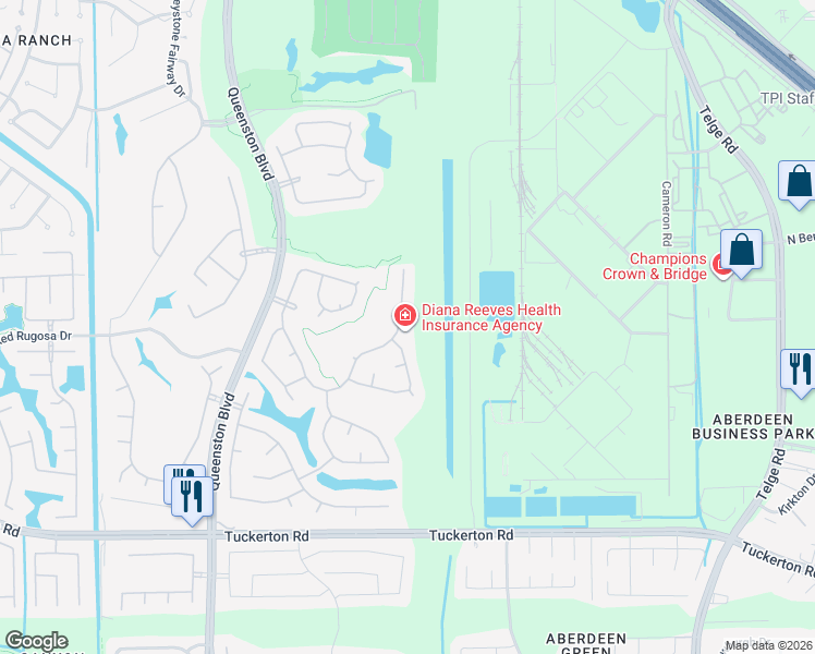 map of restaurants, bars, coffee shops, grocery stores, and more near 10423 Cobalt Falls Drive in Houston