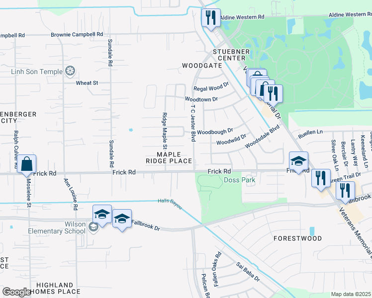 map of restaurants, bars, coffee shops, grocery stores, and more near 2707 Lofty Elm Street in Houston