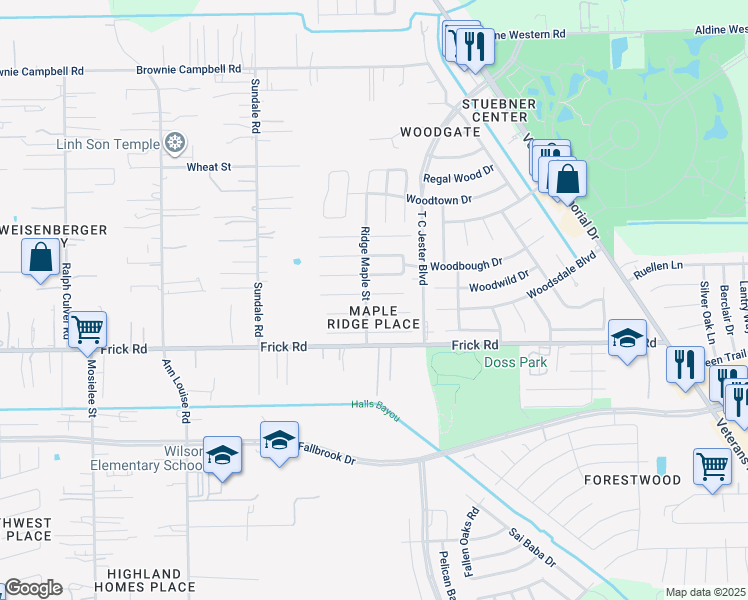 map of restaurants, bars, coffee shops, grocery stores, and more near 2747 Lofty Elm Street in Houston