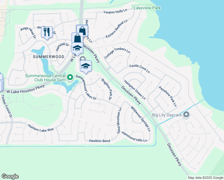 map of restaurants, bars, coffee shops, grocery stores, and more near 15014 Misty Stone Court in Houston