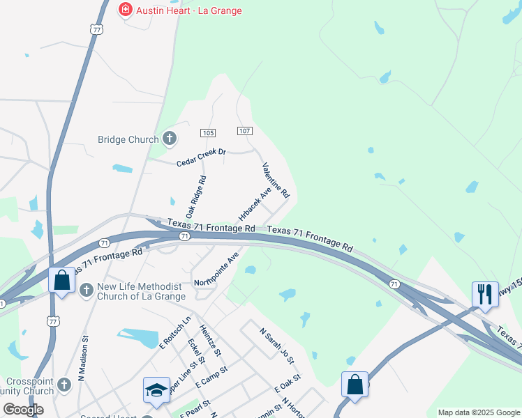 map of restaurants, bars, coffee shops, grocery stores, and more near 135 Jean Lane in La Grange