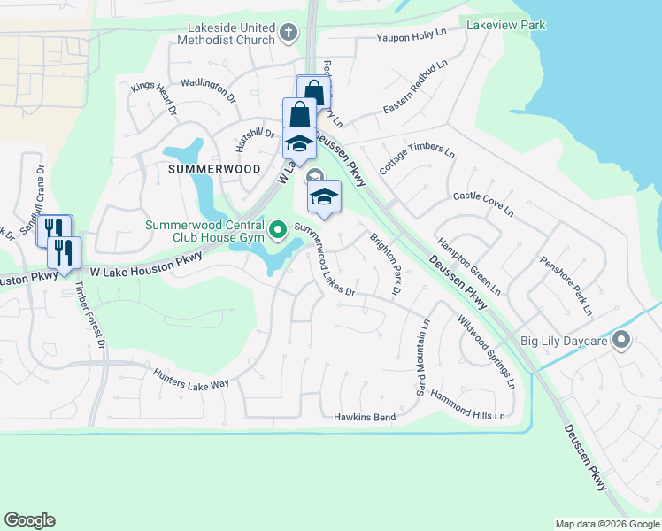 map of restaurants, bars, coffee shops, grocery stores, and more near 13819 Duran Falls Court in Houston
