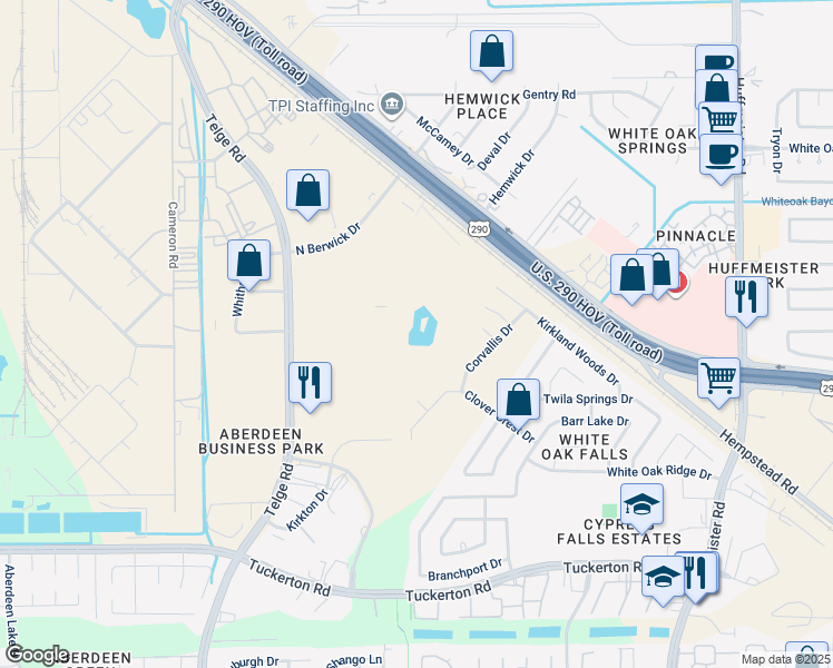 map of restaurants, bars, coffee shops, grocery stores, and more near 10640 Telge Road in Houston