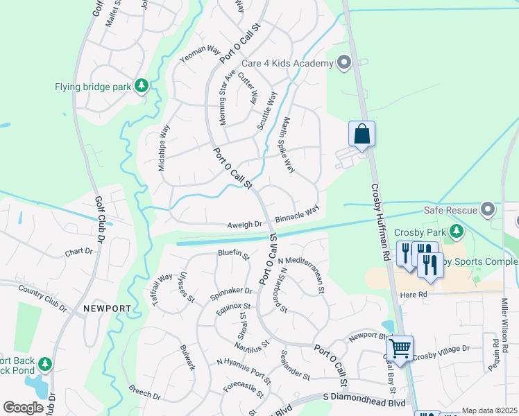 map of restaurants, bars, coffee shops, grocery stores, and more near 16719 Port O Call Street in Crosby