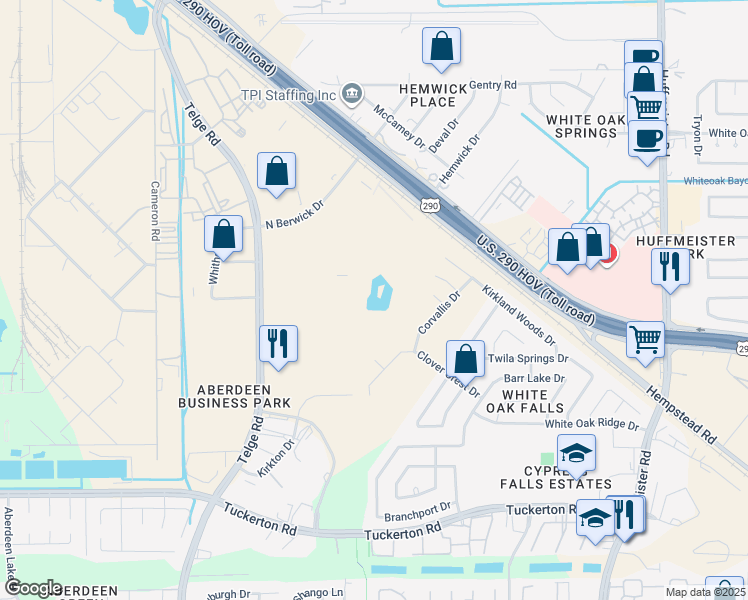 map of restaurants, bars, coffee shops, grocery stores, and more near 21613 Northwest Fwy in Cypress