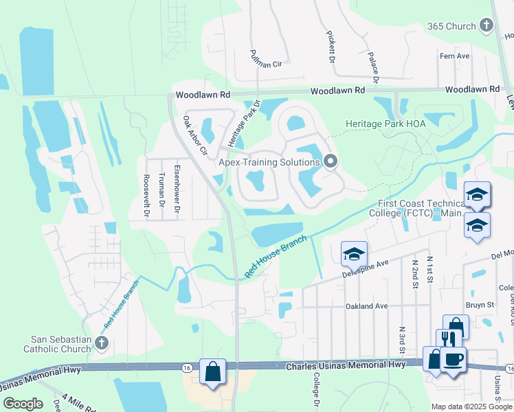 map of restaurants, bars, coffee shops, grocery stores, and more near 376 Wooded Crossing in St. Augustine