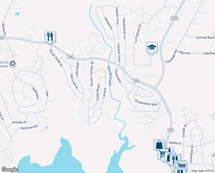map of restaurants, bars, coffee shops, grocery stores, and more near 1243 Lavaca in Canyon Lake