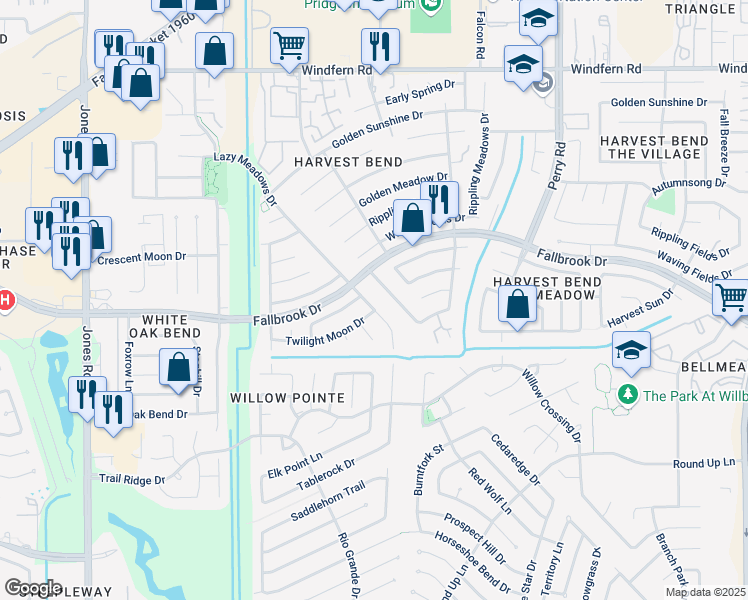 map of restaurants, bars, coffee shops, grocery stores, and more near 10506 Lazy Meadows Drive in Houston