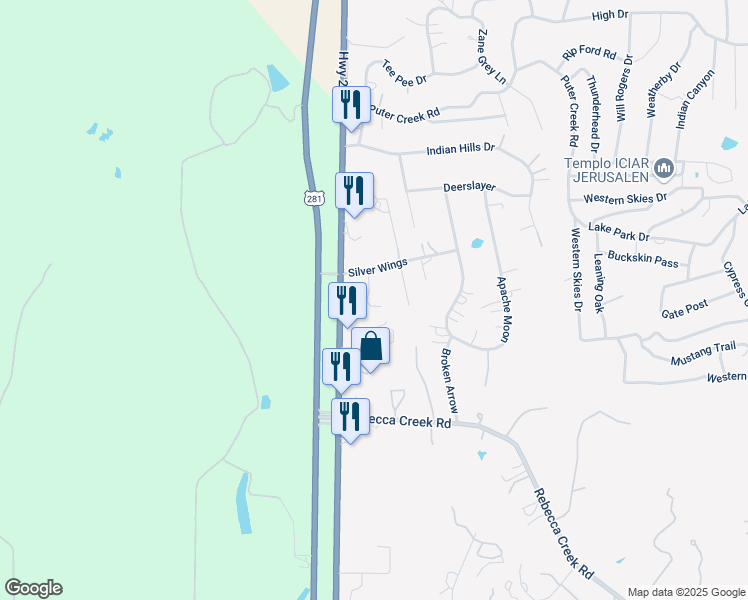 map of restaurants, bars, coffee shops, grocery stores, and more near 8117 Silver Wings in Spring Branch