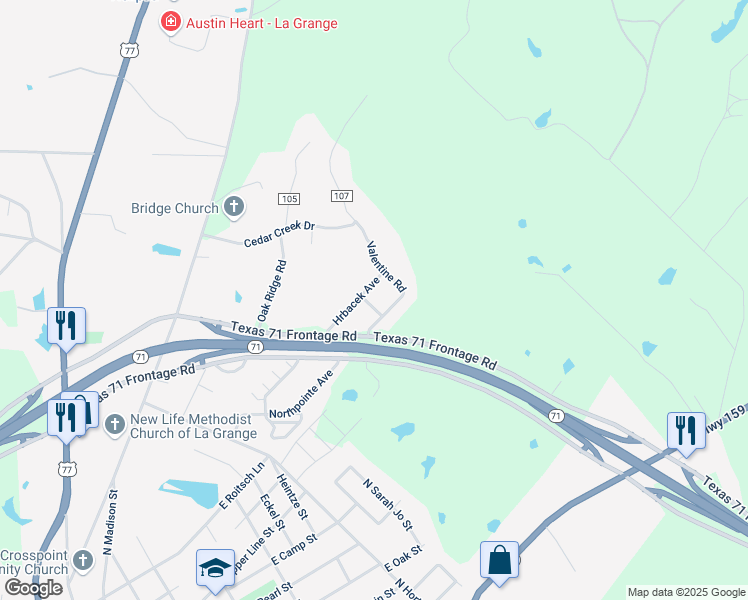 map of restaurants, bars, coffee shops, grocery stores, and more near 135 Jean Lane in La Grange