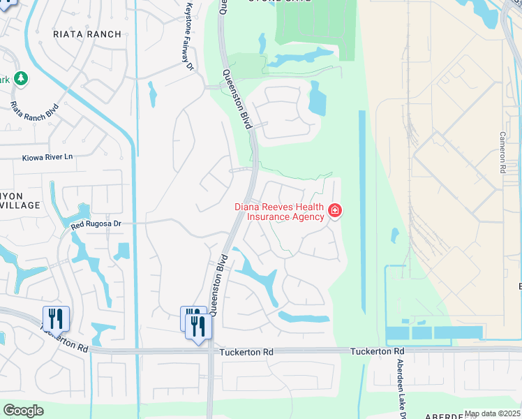 map of restaurants, bars, coffee shops, grocery stores, and more near 16511 Opal Meadow Drive in Houston