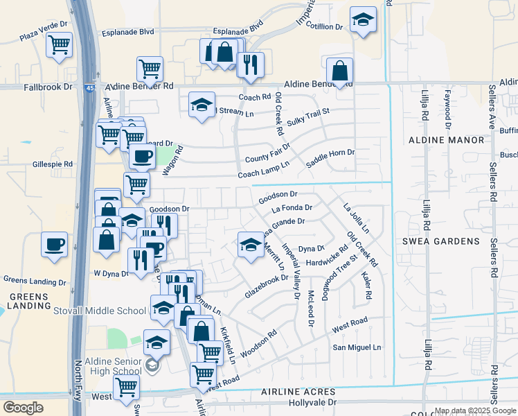 map of restaurants, bars, coffee shops, grocery stores, and more near 202 Goodson Drive in Houston