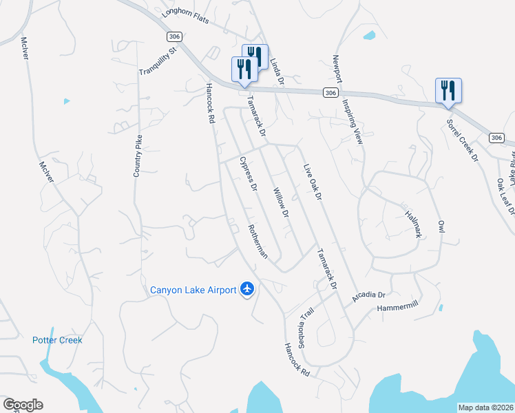 map of restaurants, bars, coffee shops, grocery stores, and more near 996 Cypress Drive in Canyon Lake