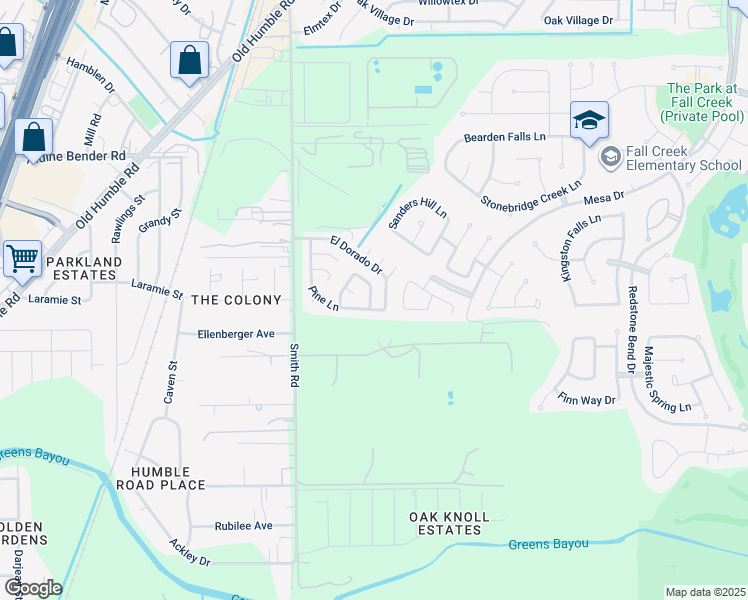 map of restaurants, bars, coffee shops, grocery stores, and more near 14015 Pine Lane in Humble