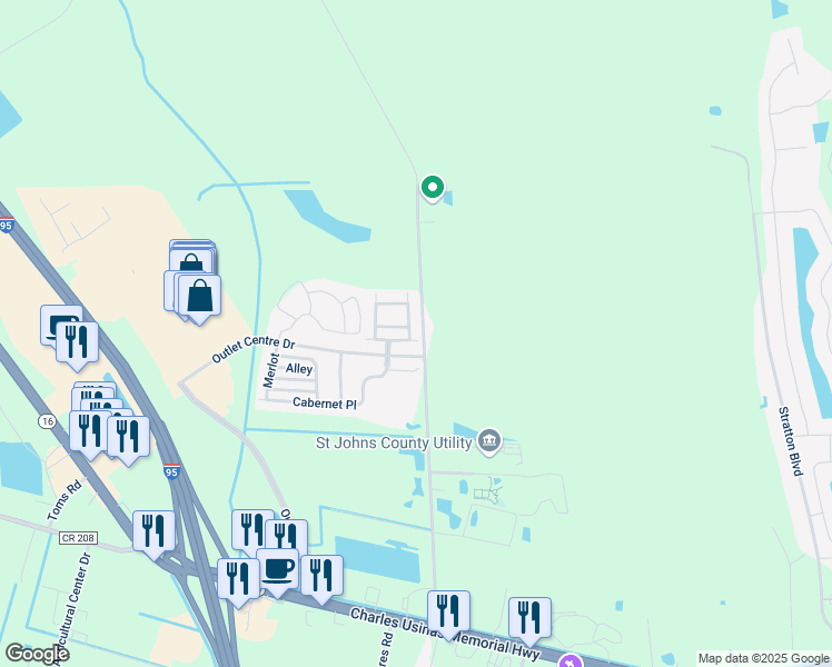 map of restaurants, bars, coffee shops, grocery stores, and more near 108 Gargonza Court in St. Augustine