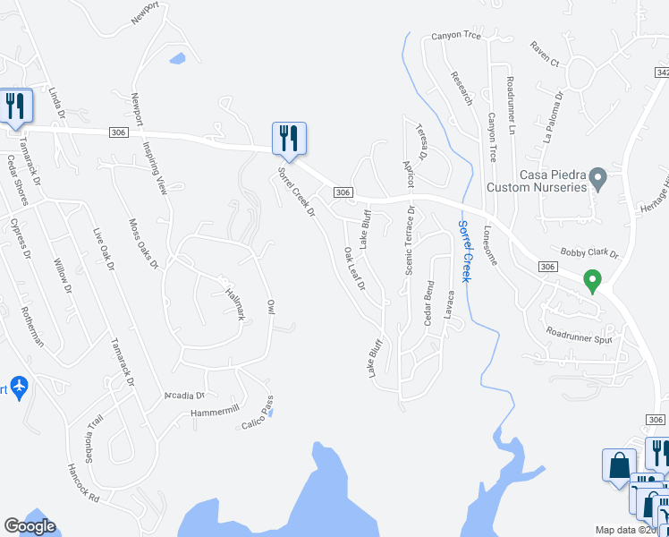 map of restaurants, bars, coffee shops, grocery stores, and more near 1370 Sorrel Creek Drive in Canyon Lake