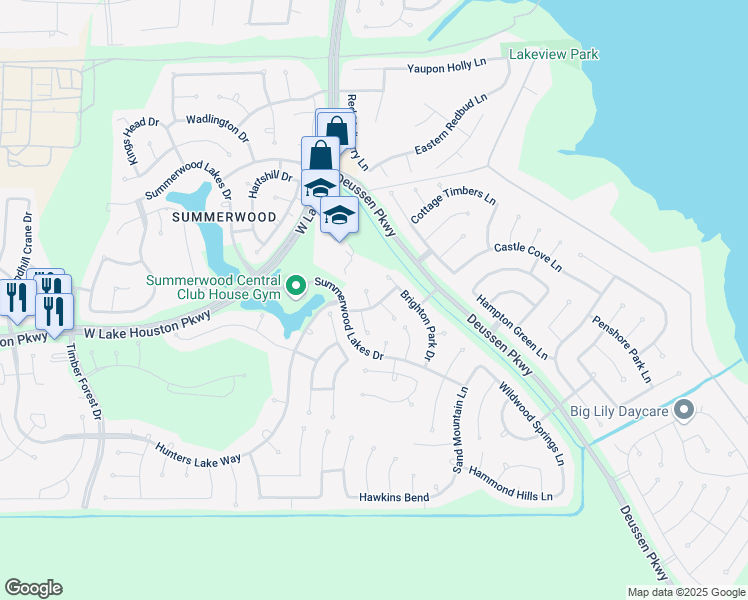 map of restaurants, bars, coffee shops, grocery stores, and more near 13906 Shasta Leaf Court in Houston