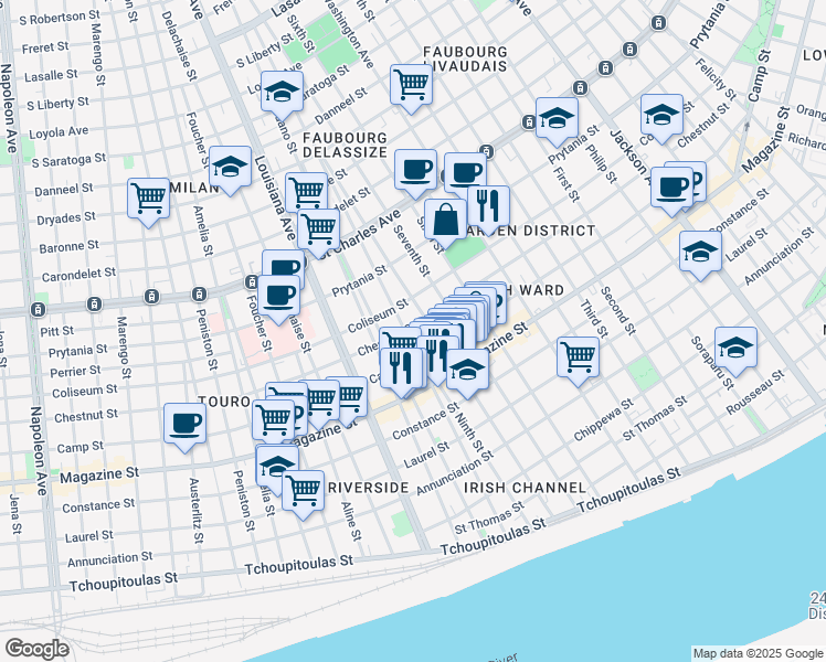 map of restaurants, bars, coffee shops, grocery stores, and more near 1308 Eighth Street in New Orleans