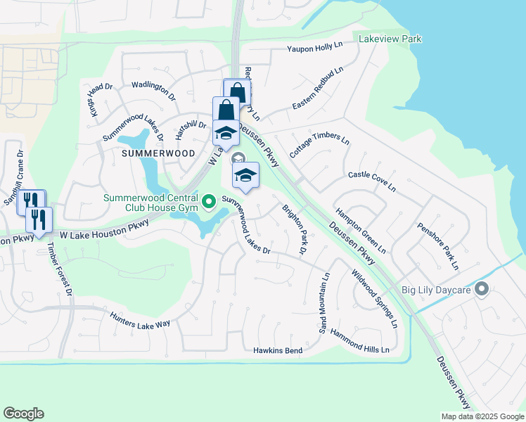 map of restaurants, bars, coffee shops, grocery stores, and more near 13906 Shasta Leaf Court in Houston