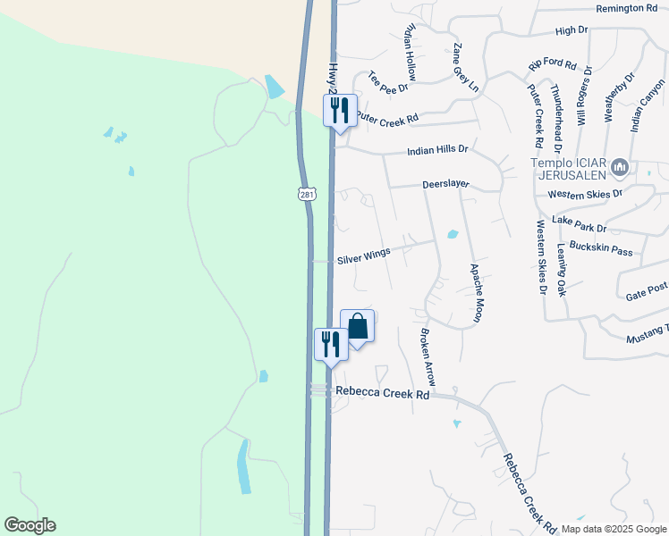 map of restaurants, bars, coffee shops, grocery stores, and more near 13320-13430 U.S. 281 in Spring Branch