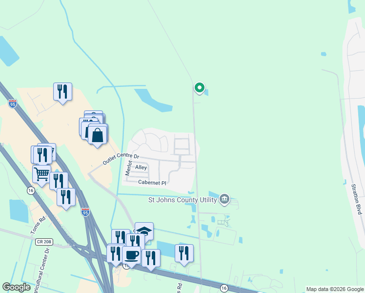map of restaurants, bars, coffee shops, grocery stores, and more near 316 Volterra Place in St. Augustine