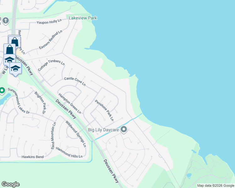 map of restaurants, bars, coffee shops, grocery stores, and more near 13610 Lakeside Terrace Drive in Houston