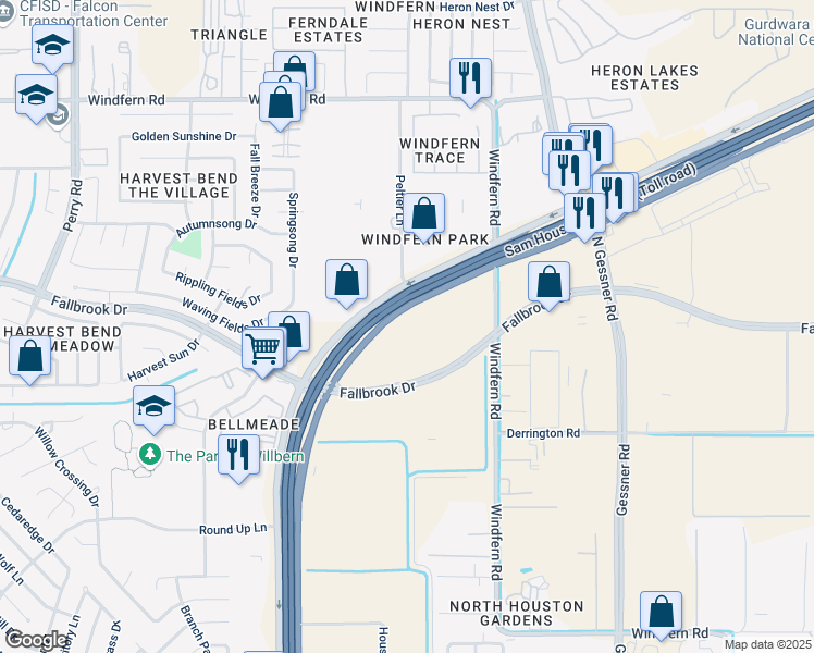 map of restaurants, bars, coffee shops, grocery stores, and more near 10943 North Sam Houston Parkway West in Houston