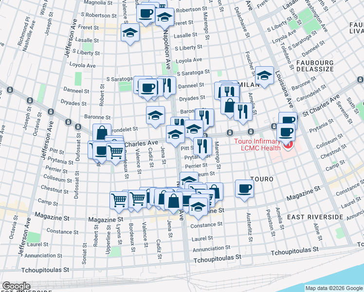 map of restaurants, bars, coffee shops, grocery stores, and more near in New Orleans