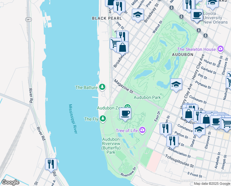 map of restaurants, bars, coffee shops, grocery stores, and more near 170 Constance Street in New Orleans