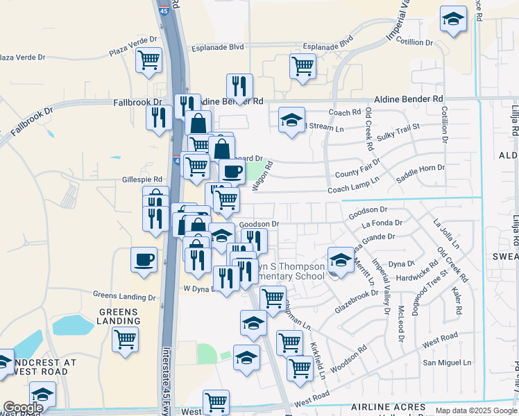 map of restaurants, bars, coffee shops, grocery stores, and more near 11818 Airline Drive in Houston