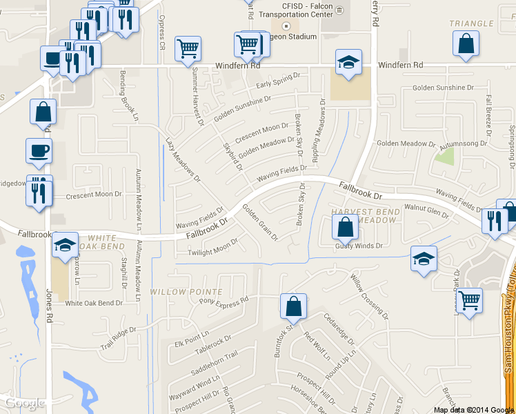 map of restaurants, bars, coffee shops, grocery stores, and more near 10115 Walnut Glen Drive in Houston