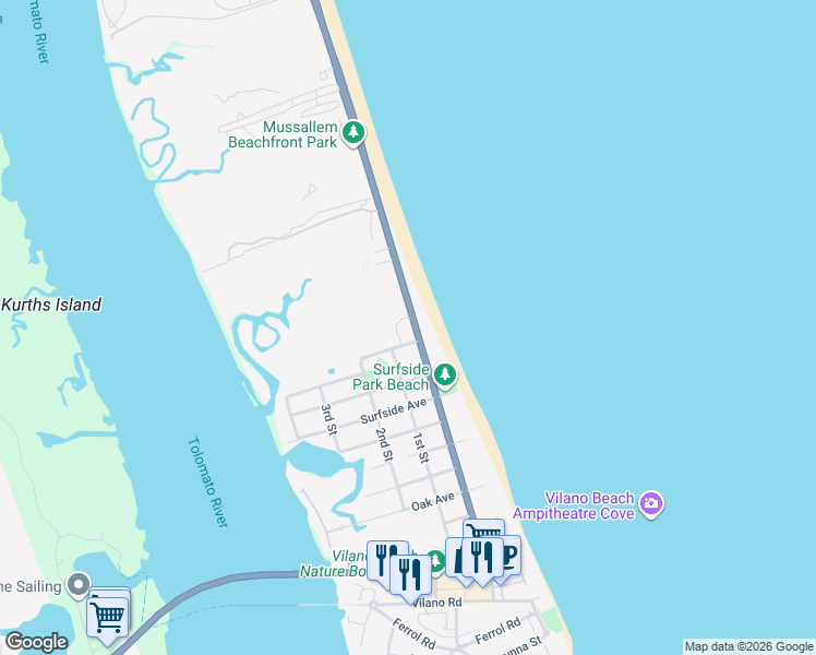 map of restaurants, bars, coffee shops, grocery stores, and more near 3156 Florida A1A in St. Augustine
