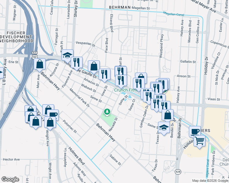 map of restaurants, bars, coffee shops, grocery stores, and more near 3221 General De Gaulle Drive in New Orleans