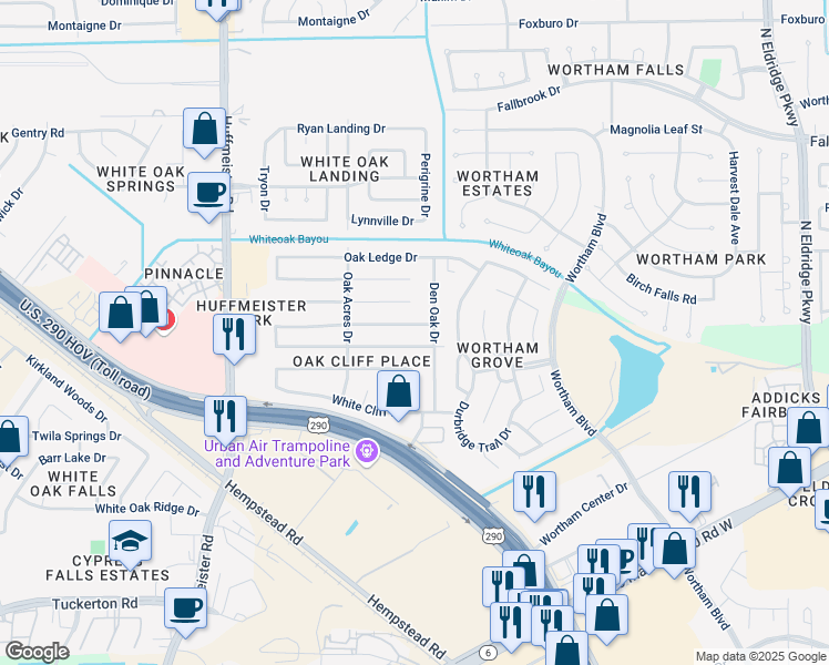 map of restaurants, bars, coffee shops, grocery stores, and more near 13326 Tara Oak Drive in Houston