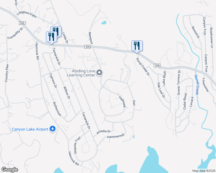 map of restaurants, bars, coffee shops, grocery stores, and more near 1520 Owl in Canyon Lake